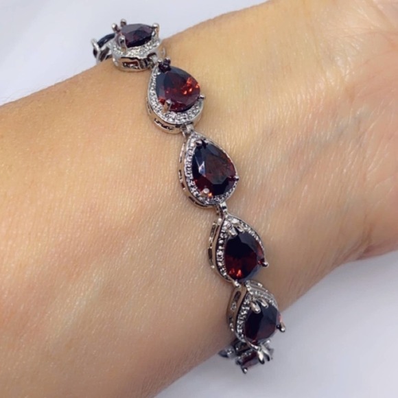 Ruby Red Pear Cut White Gold Tennis Bracelet​ - Picture 5 of 12